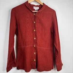 VTG Solitaire Linen Top M Long Sleeve Rust Lagenlook Boho Cottage Beach Garden